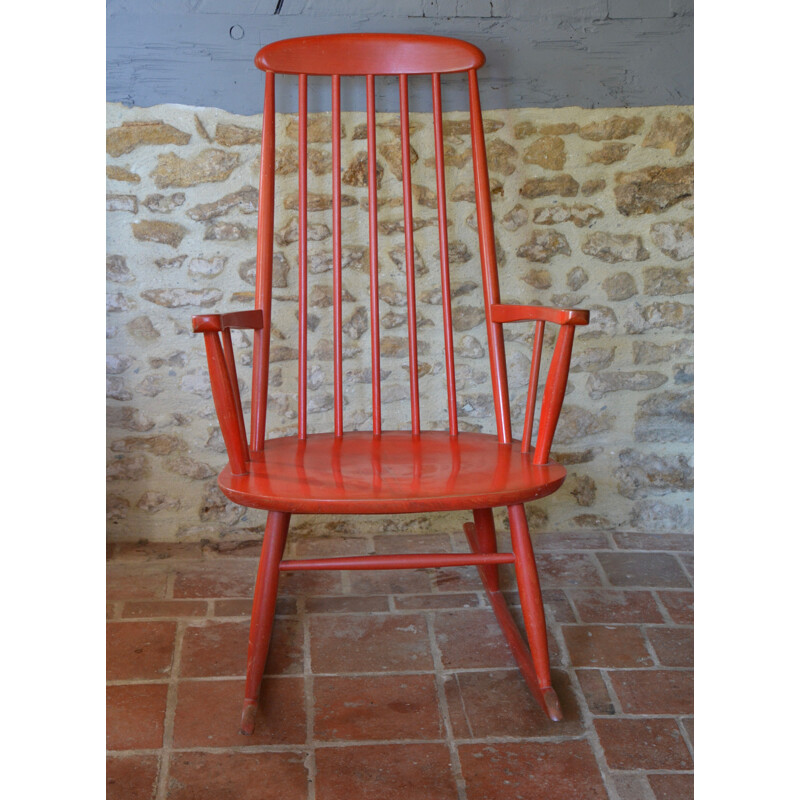 Red rocking chair produced by Farstrup Mobler - 1960s