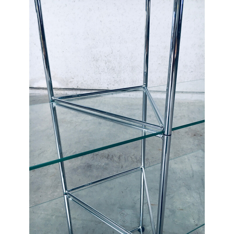 Vintage slender glass and metal shelf, Italy 1980