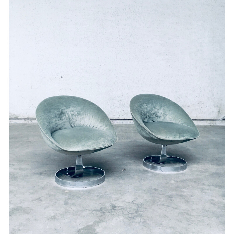 Pair of vintage Sphere Pod chairs in metal and fabric, France 1960