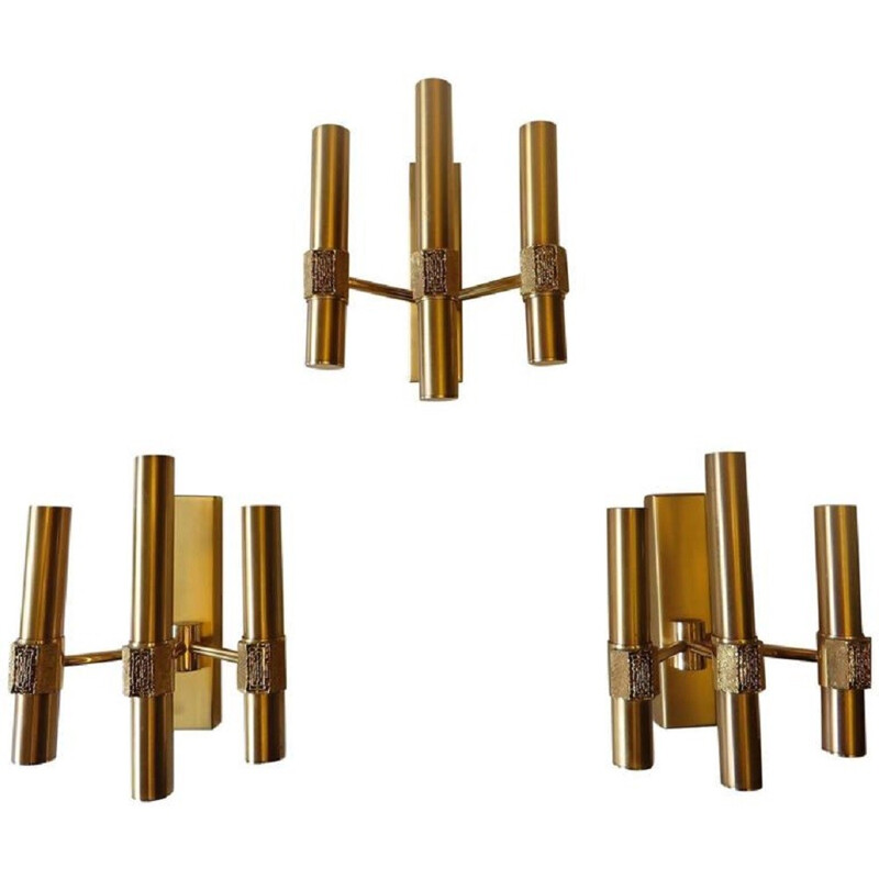 Triple lights brass wall lamp by Angelo Brotto for Esperia - 1970s