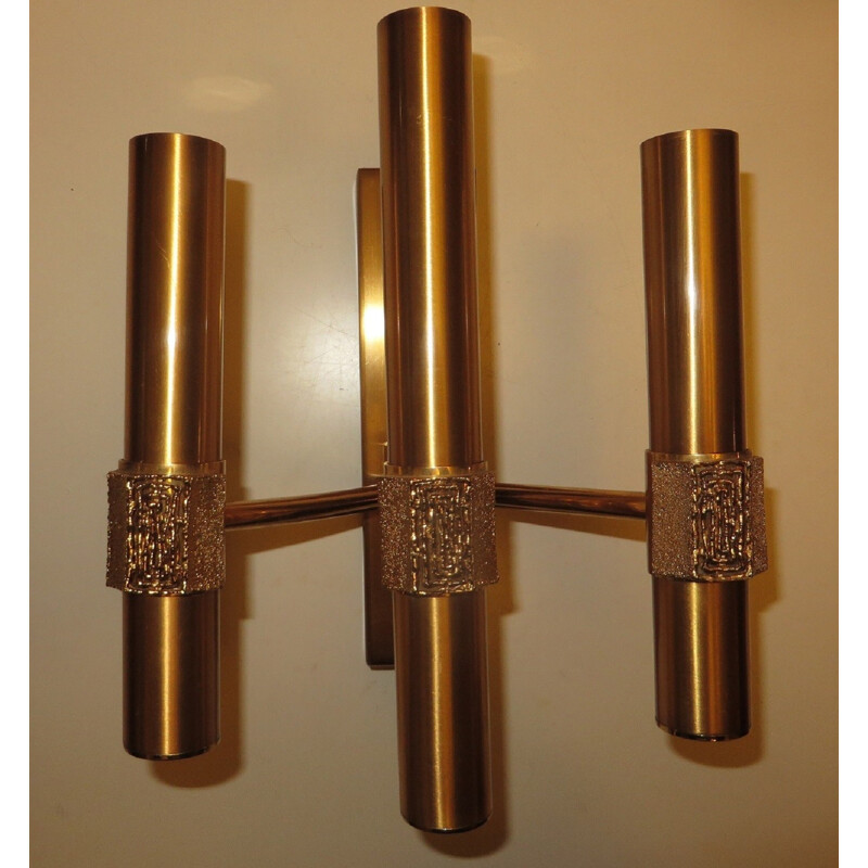 Triple lights brass wall lamp by Angelo Brotto for Esperia - 1970s