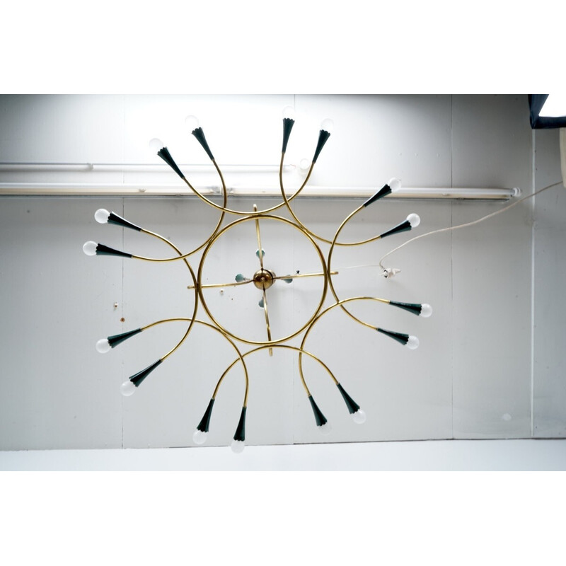 Vintage Sputnik brass chandelier, Italy 1950