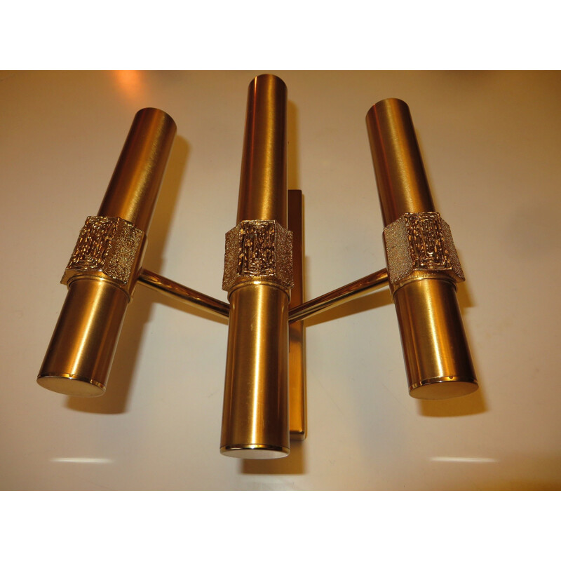 Triple lights brass wall lamp by Angelo Brotto for Esperia - 1970s