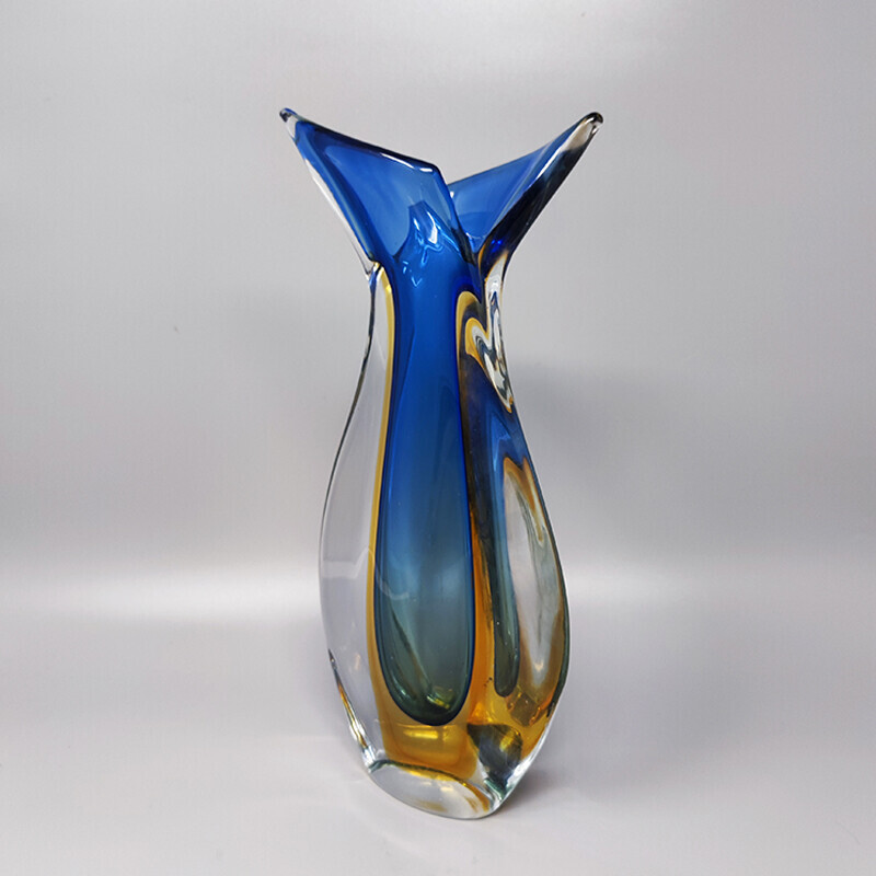 Vintage blue Murano glass vase by Flavio Poli for Seguso, Italy 1960