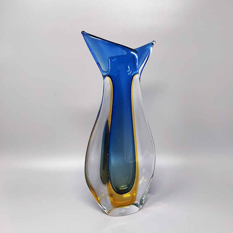 Vintage blue Murano glass vase by Flavio Poli for Seguso, Italy 1960