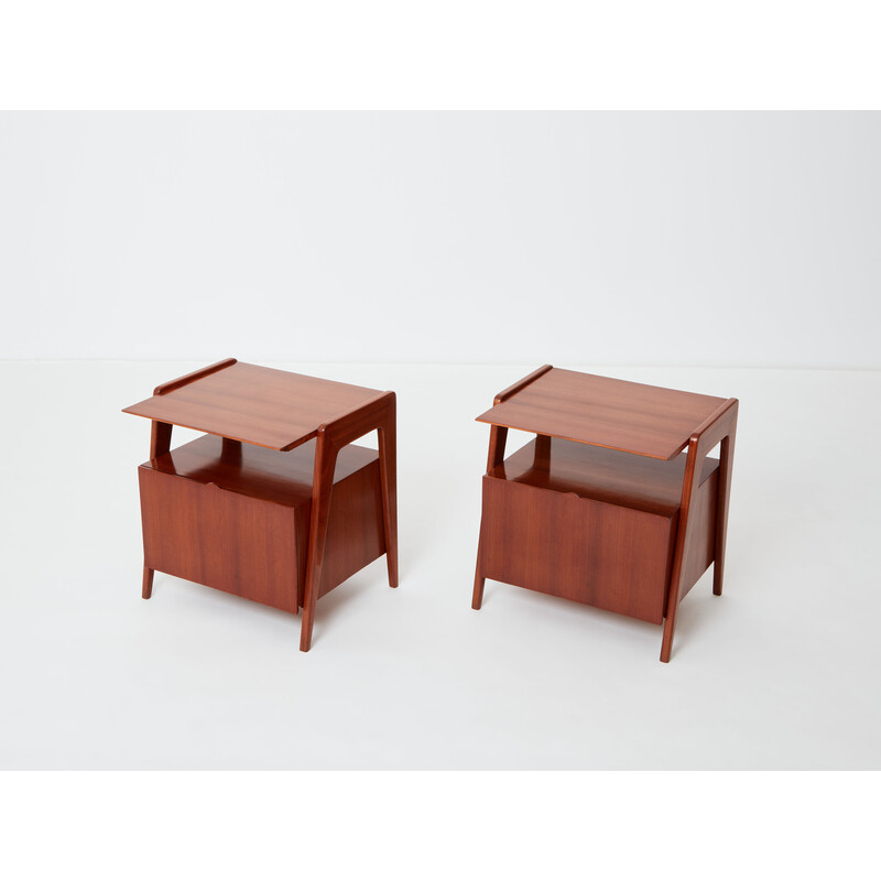 Pair of vintage mahogany bedside tables by Silvio Cavatorta, Italy 1950