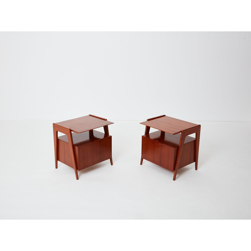 Pair of vintage mahogany bedside tables by Silvio Cavatorta, Italy 1950