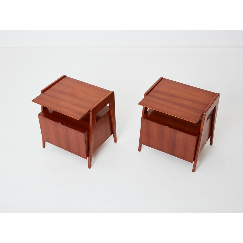 Pair of vintage mahogany bedside tables by Silvio Cavatorta, Italy 1950