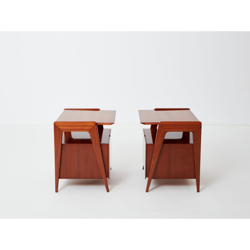 Pair of vintage mahogany bedside tables by Silvio Cavatorta, Italy 1950