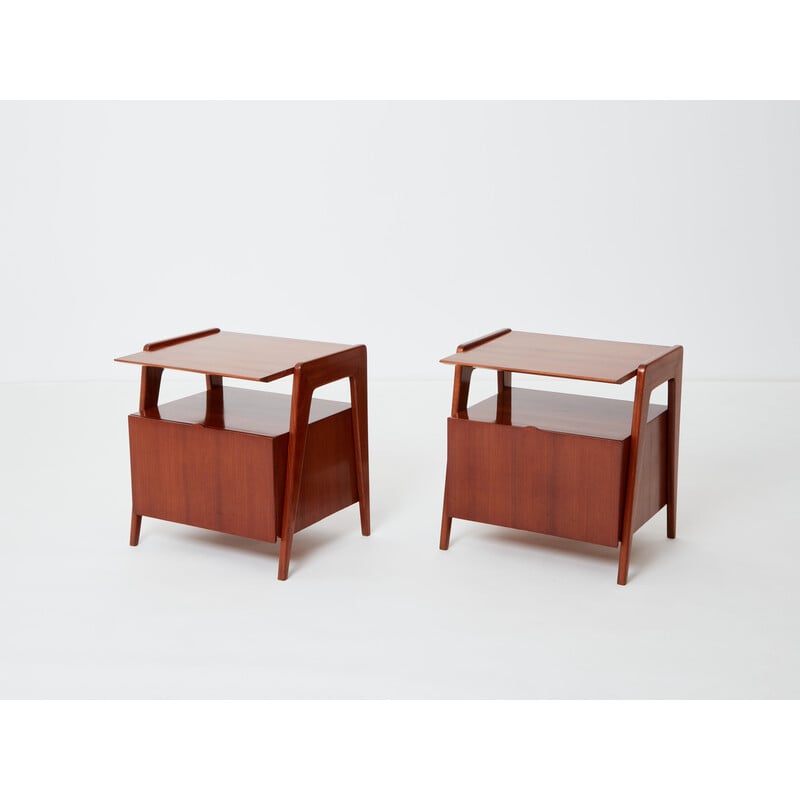 Pair of vintage mahogany bedside tables by Silvio Cavatorta, Italy 1950