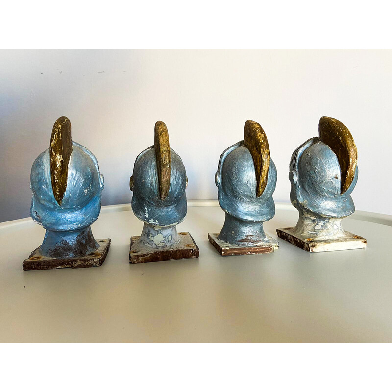 Lot de 4 marionnettes siciliennes vintage en résine et peintes à la main, Italie 1980