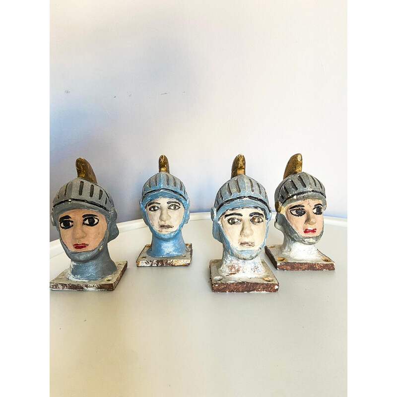 Lot de 4 marionnettes siciliennes vintage en résine et peintes à la main, Italie 1980