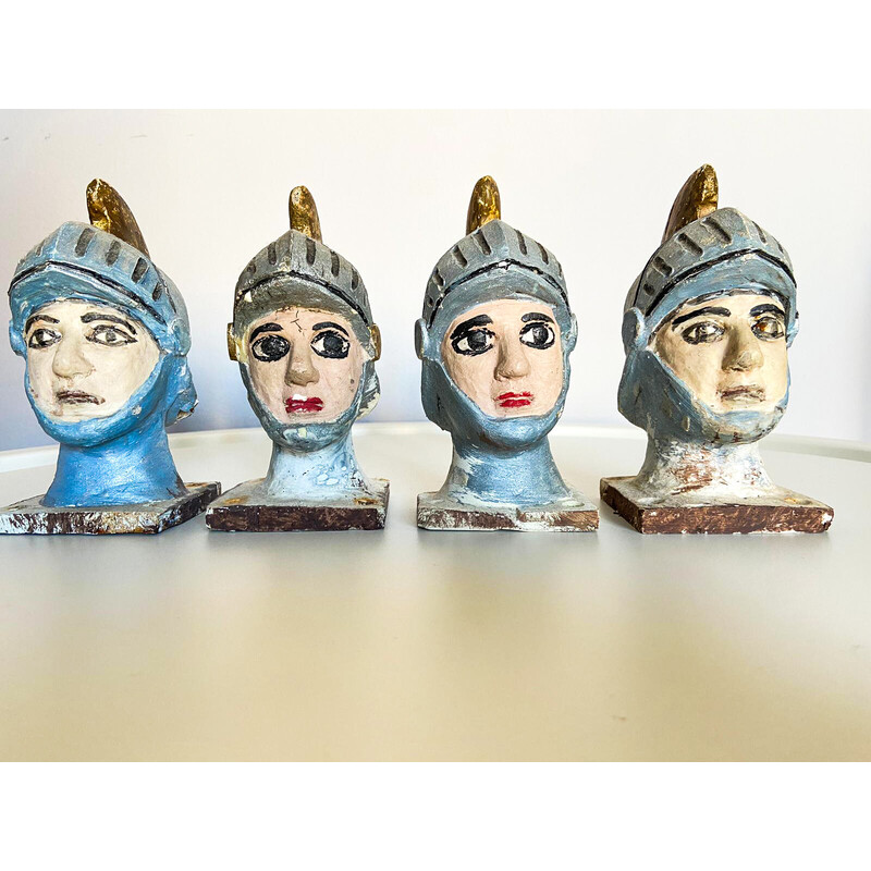 Lot of 4 vintage Sicilian puppets in resin and hand painted, Italy 1980