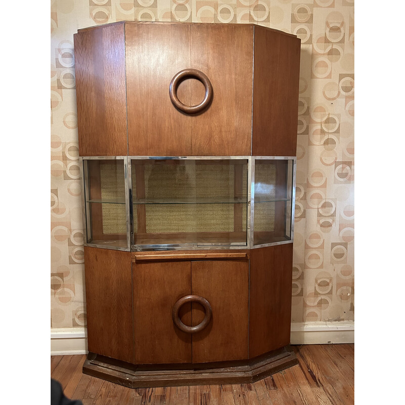 Vintage Art Deco display case with cupboard above and below
