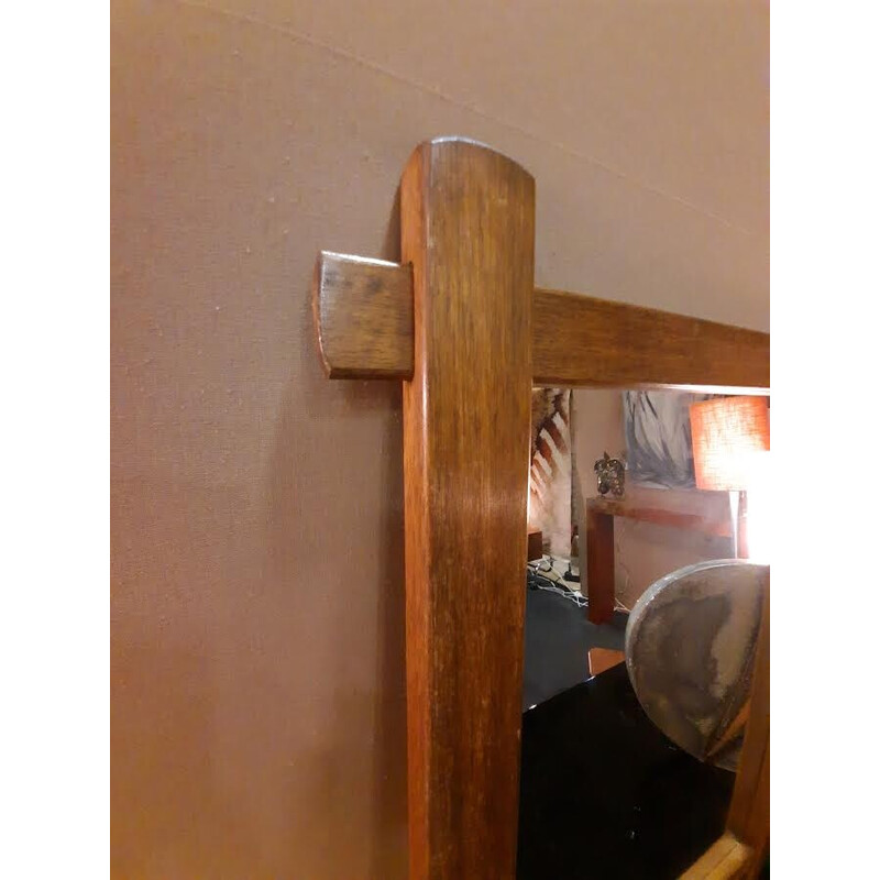 Vintage rectangular mirror in solid oak, France 1950