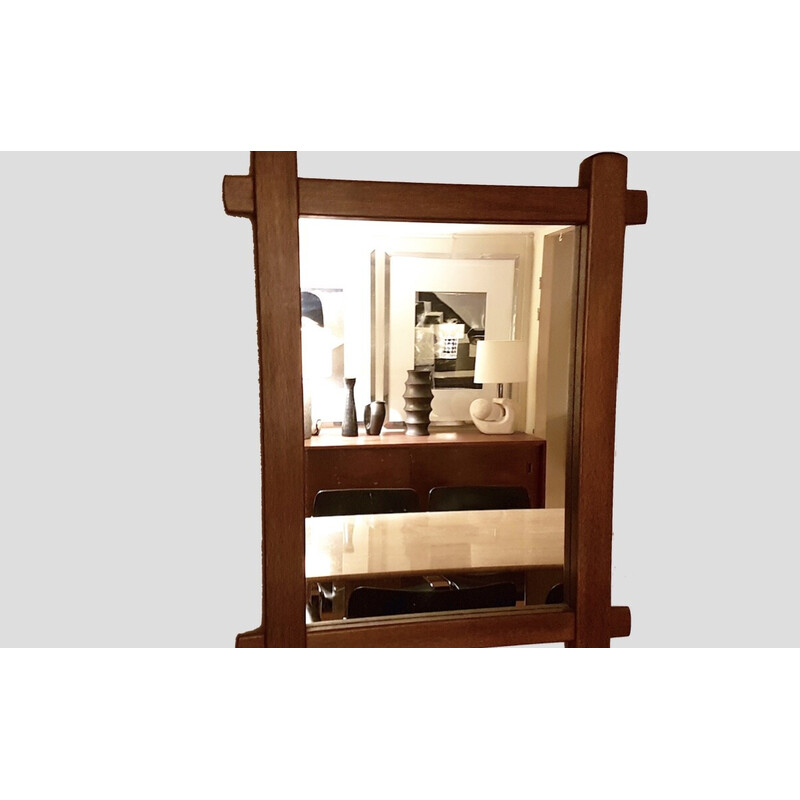 Vintage rectangular mirror in solid oak, France 1950