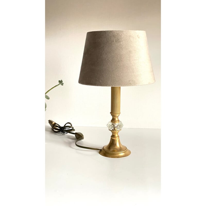 Vintage lamp in gilded metal and crystal