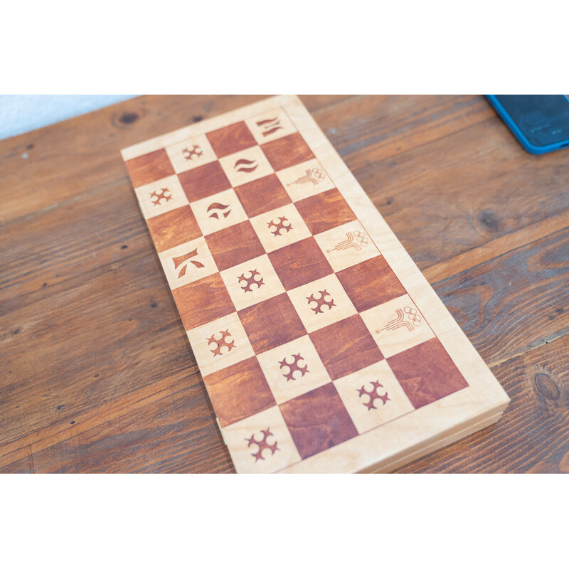 Vintage beech wood chess board, Russia 1959