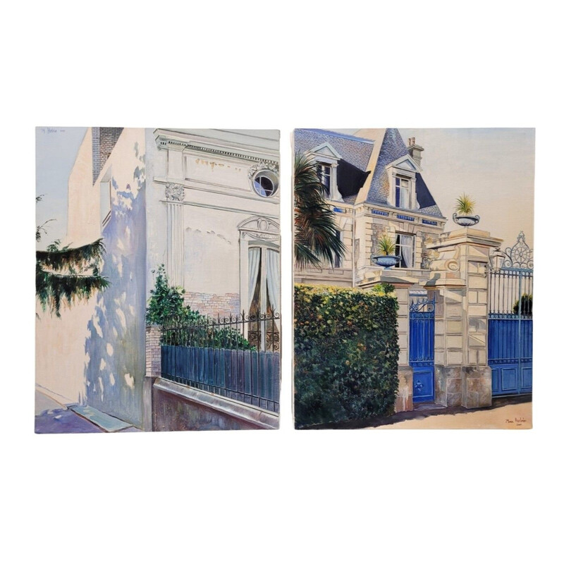 Par de quadros vintage "A casa da porta azul"