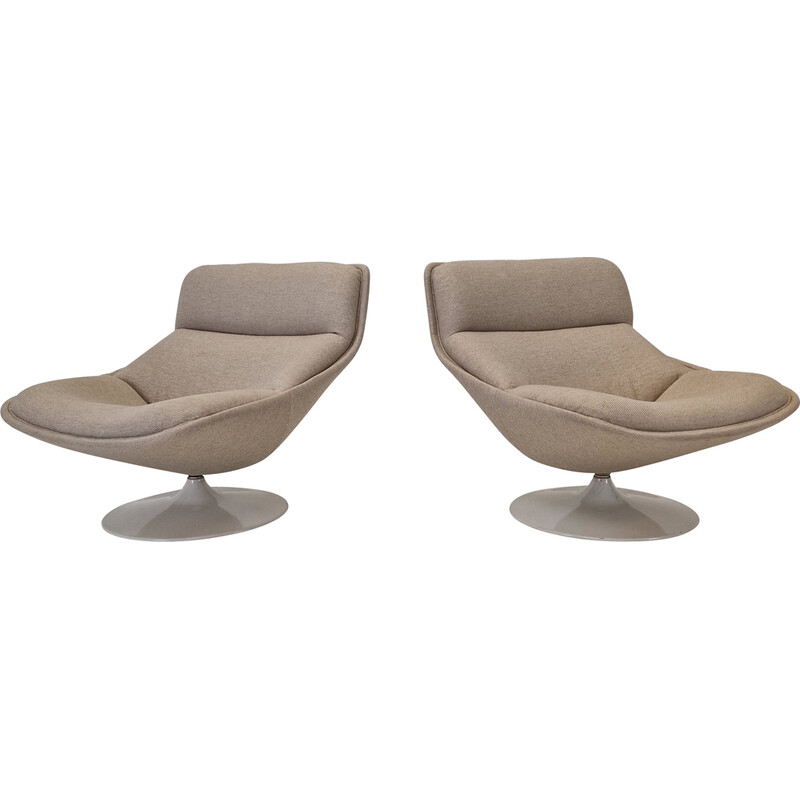 Pair of vintage F517 armchairs in wood and metal by Geoffrey Harcourt for Artifort, 1970