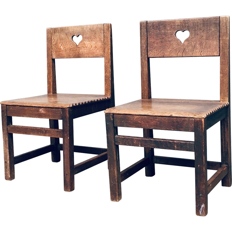 Pair of vintage oak children's chairs, Netherlands 1920