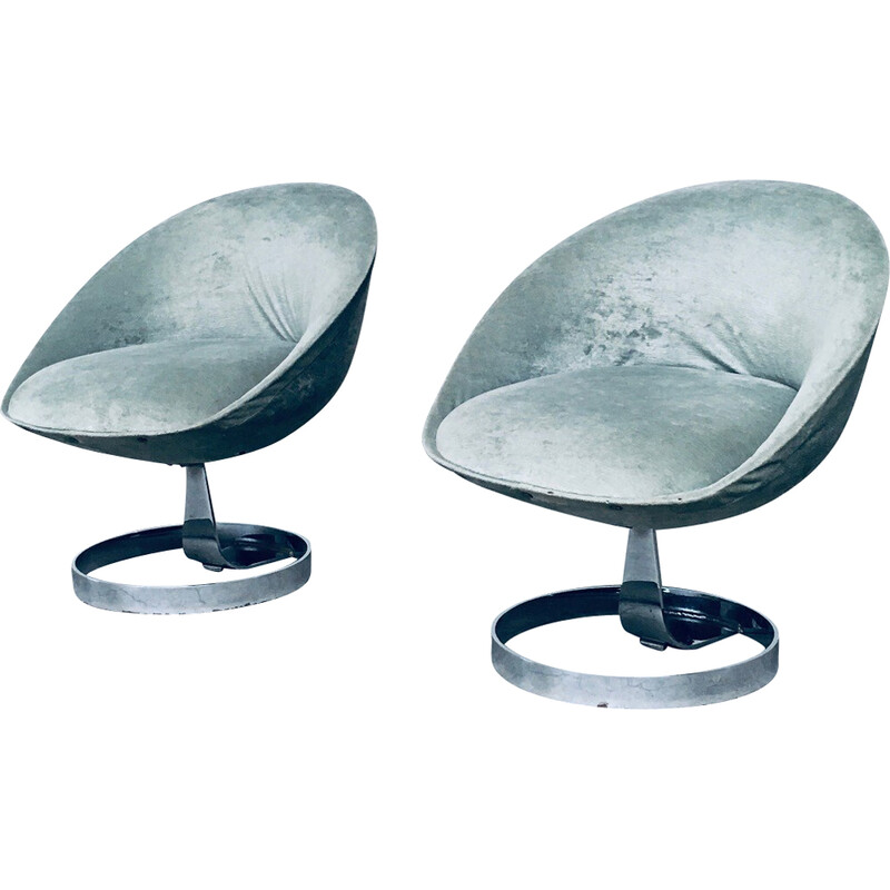 Pair of vintage Sphere Pod chairs in metal and fabric, France 1960