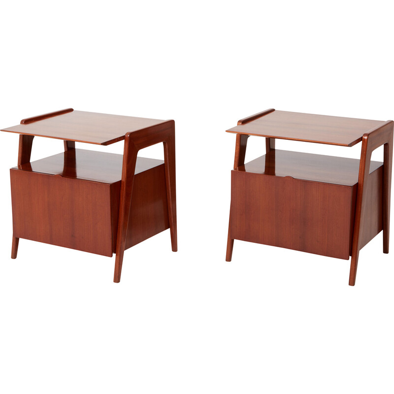 Pair of vintage mahogany bedside tables by Silvio Cavatorta, Italy 1950