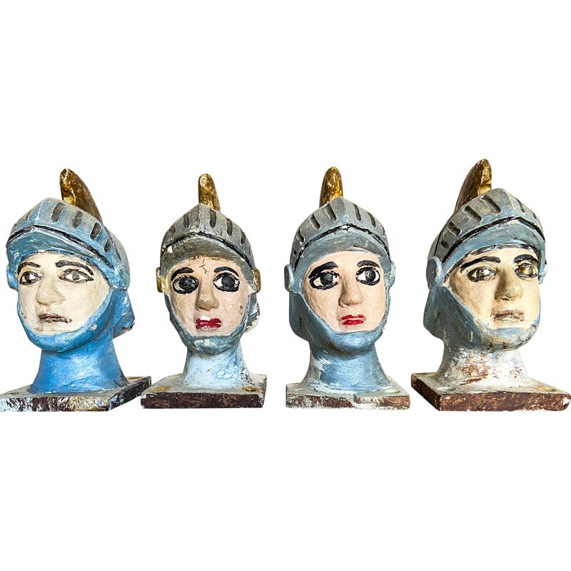 Lot of 4 vintage Sicilian puppets in resin and hand painted, Italy 1980