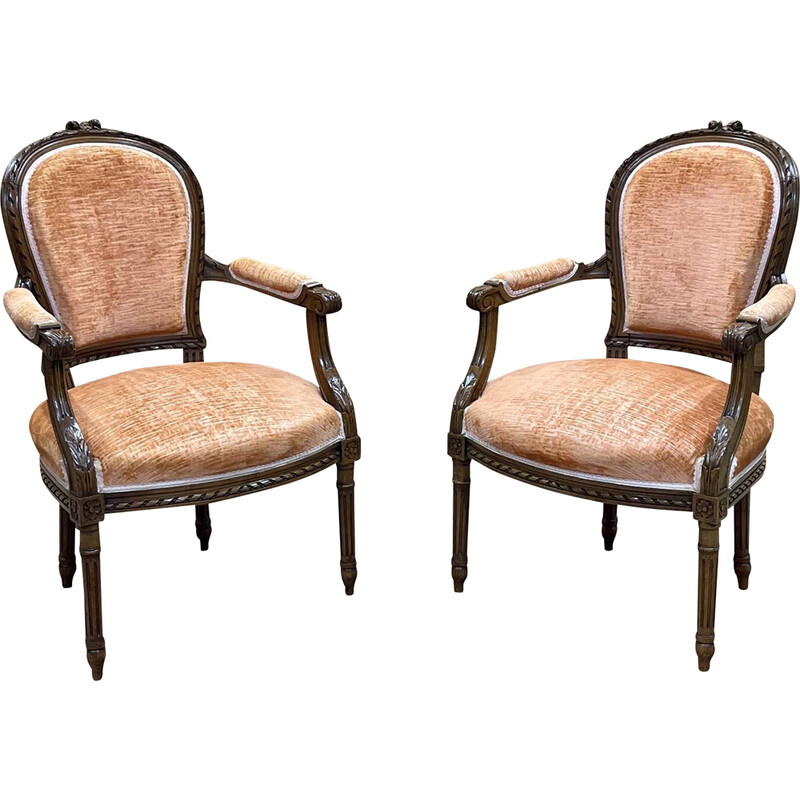 Pair of vintage molded beech armchairs, 1950