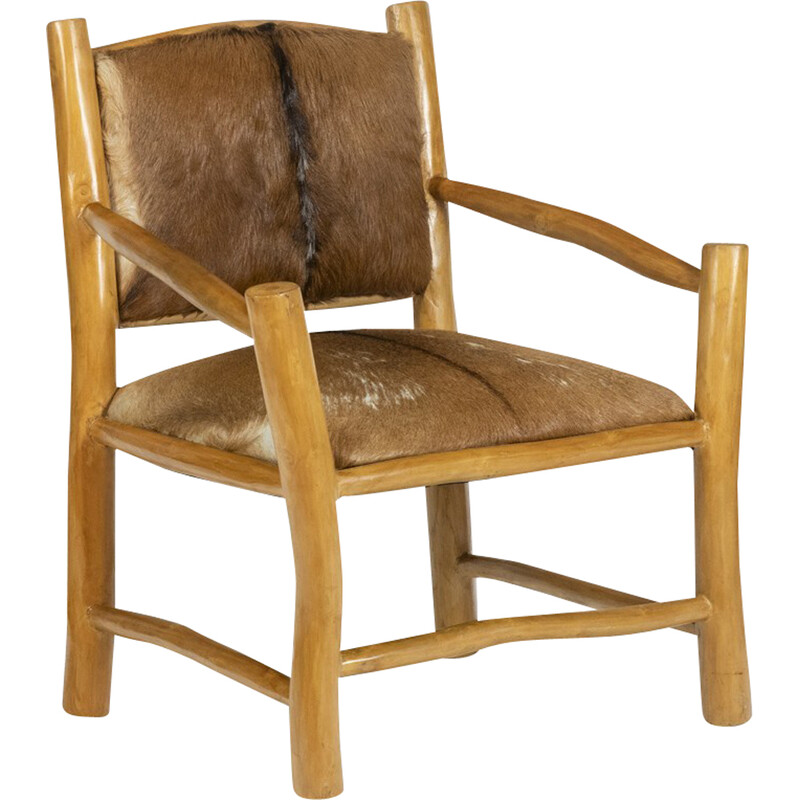 Vintage elm and goatskin armchair, 1970