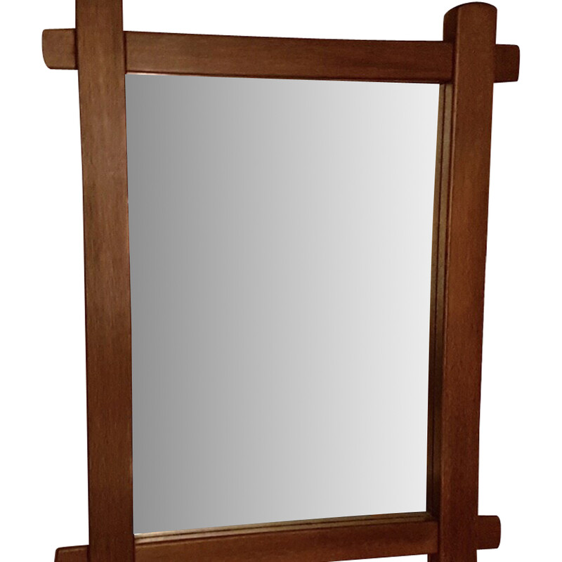 Vintage rectangular mirror in solid oak, France 1950