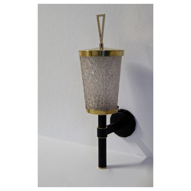 Black brass and glass wall lamp produced by Arlus - 1960s