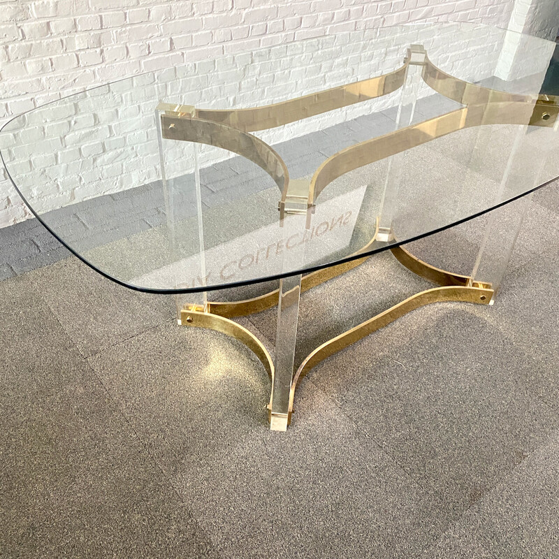 Vintage solid brass and clear glass dining table by Baron Alessandro Albrizzi for Albrizzi Ltd., Italy 1970