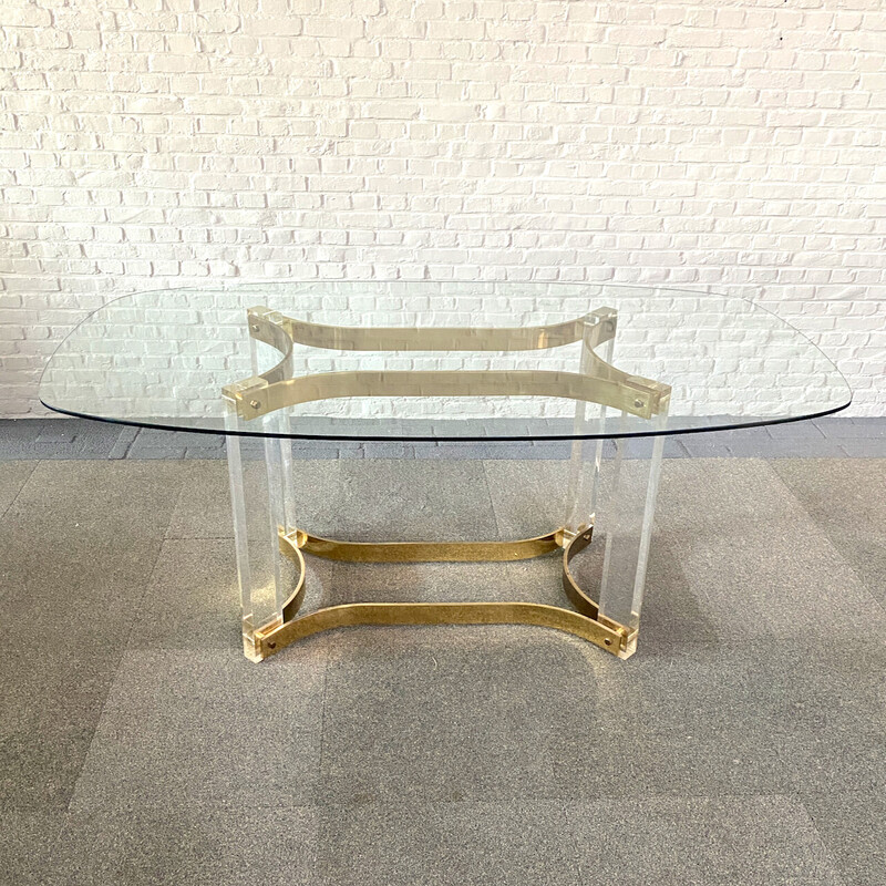 Table à repas vintage en laiton massif et en verre transparent par Baron Alessandro Albrizzi pour Albrizzi Ltd., Italie 1970