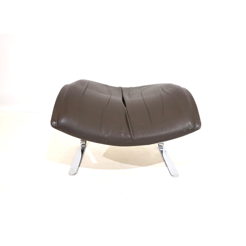 Fauteuil vintage avec ottoman en cuir gris par Giovanni Offredi pour Saporiti Italia, Italie 1970