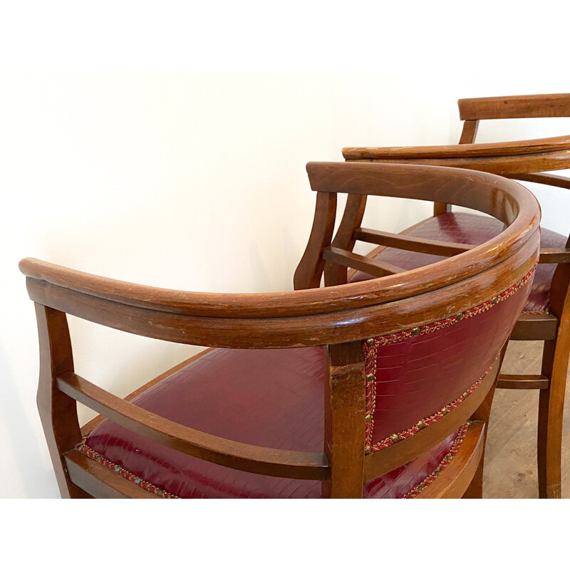 Satz von 4 Vintage Art Deco Sesseln aus Holz und Kunstleder, Italien 1940