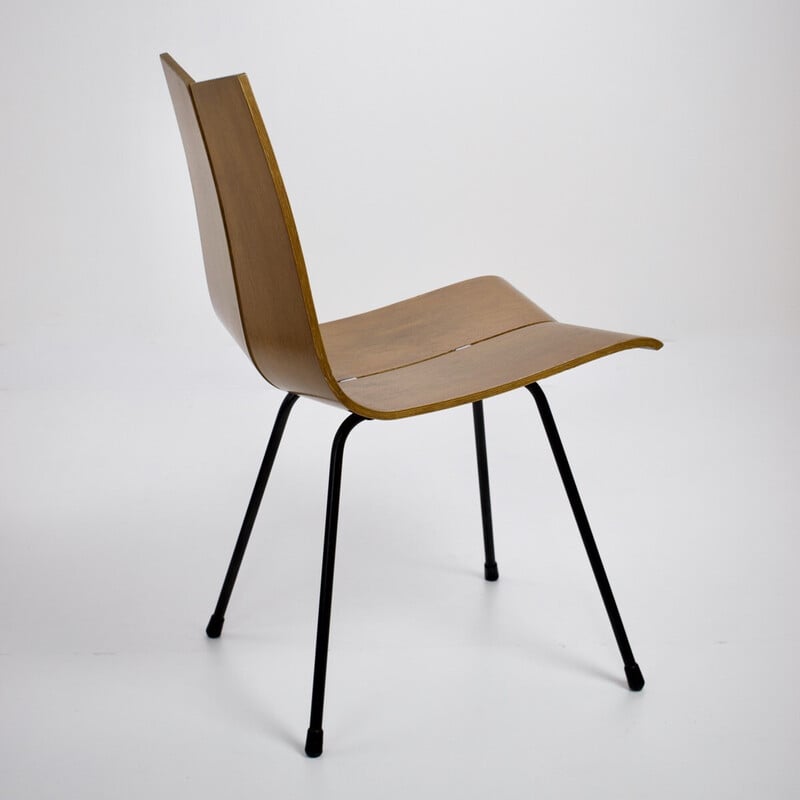 Cadeira vintage modelo “GA” em metal lacado preto e compensado de Hans Bellmann para Horgenglarus, Suíça, década de 1950
