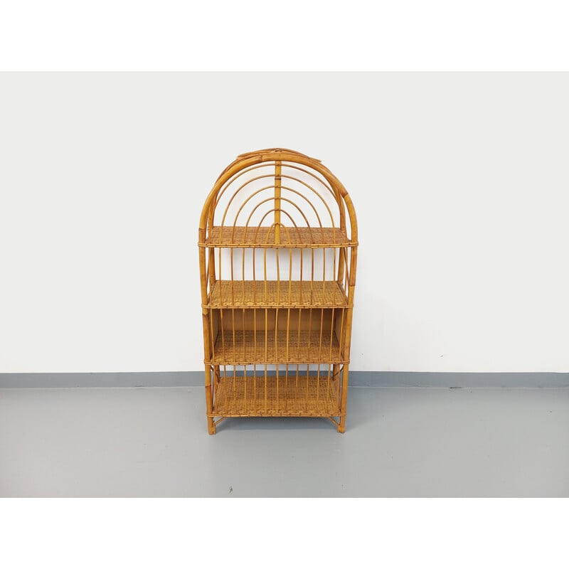 Vintage woven rattan bookcase shelf, 1960