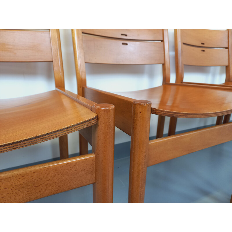 Set of 4 vintage beechwood chairs, Italy 1970