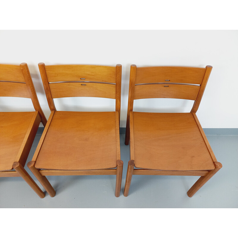 Set of 4 vintage beechwood chairs, Italy 1970