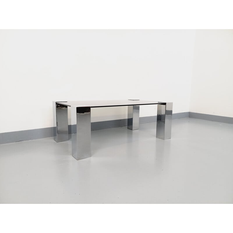 Vintage coffee table in smoked glass and chromed metal for Cidue, Italy 1970