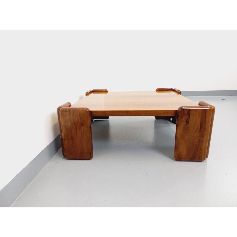 Table basse vintage carrée en bois de noyer de Mario Marenco pour Mobilgirgi, Italie 1970