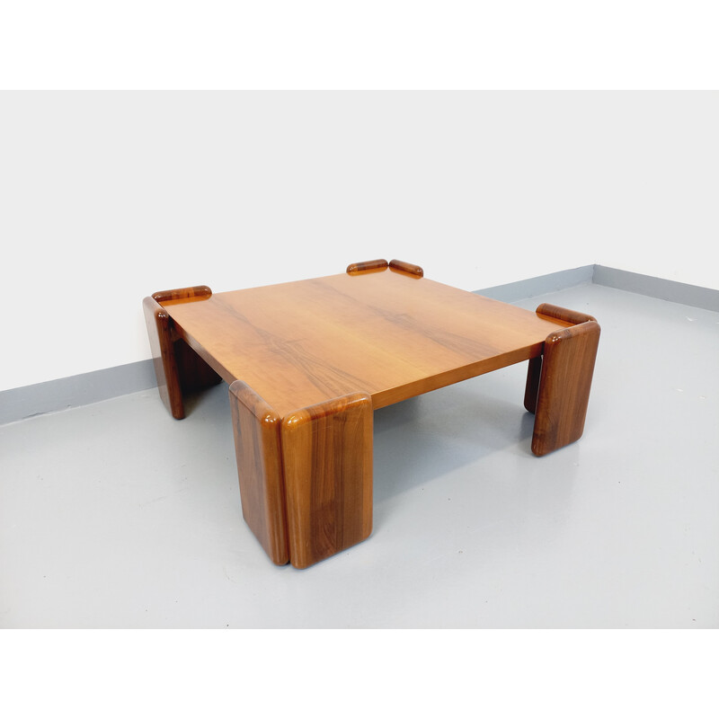 Table basse vintage carrée en bois de noyer de Mario Marenco pour Mobilgirgi, Italie 1970
