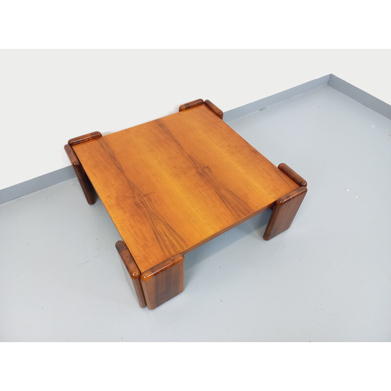 Vintage square coffee table in walnut wood by Mario Marenco for Mobilgirgi, Italy 1970