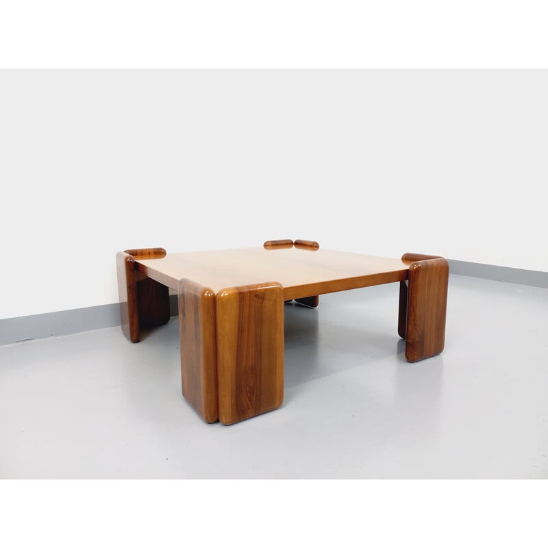 Vintage square coffee table in walnut wood by Mario Marenco for Mobilgirgi, Italy 1970