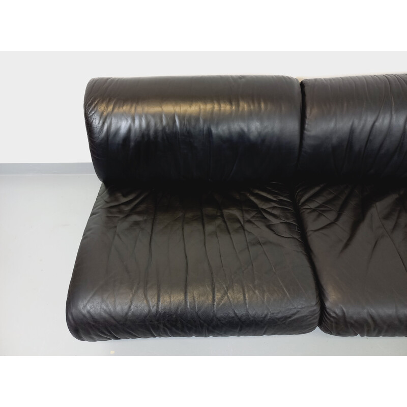 Vintage 3-Sitzer-Sofa aus schwarzem Leder für Delta Studio, Italien 1970