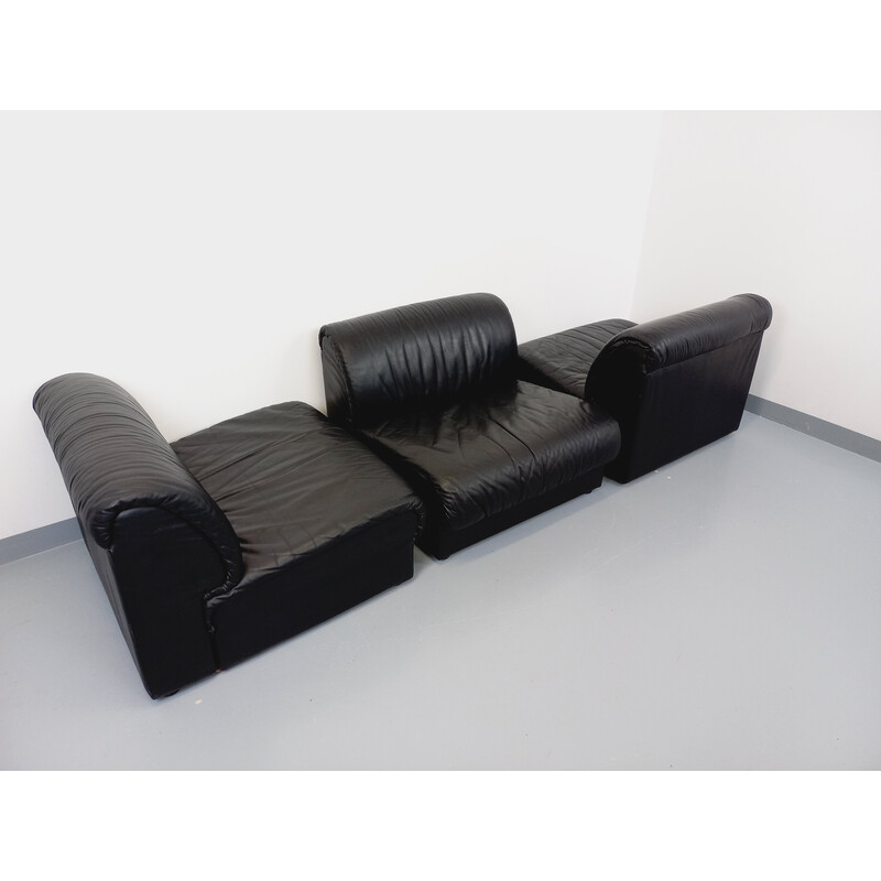 Vintage 3-seater sofa in black leather for Delta Studio, Italy 1970