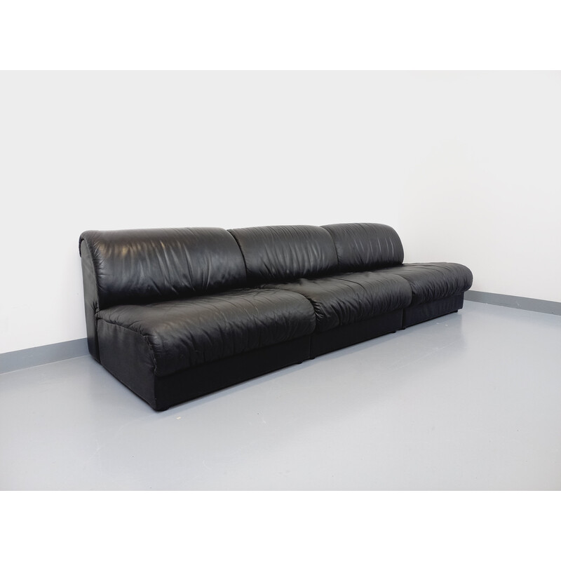 Vintage 3-seater sofa in black leather for Delta Studio, Italy 1970