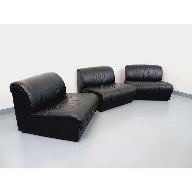 Vintage 3-seater sofa in black leather for Delta Studio, Italy 1970