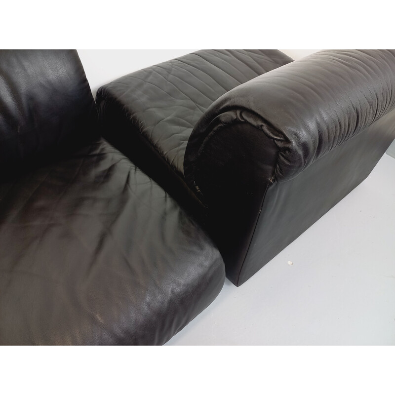 Vintage 3-Sitzer-Sofa aus schwarzem Leder für Delta Studio, Italien 1970